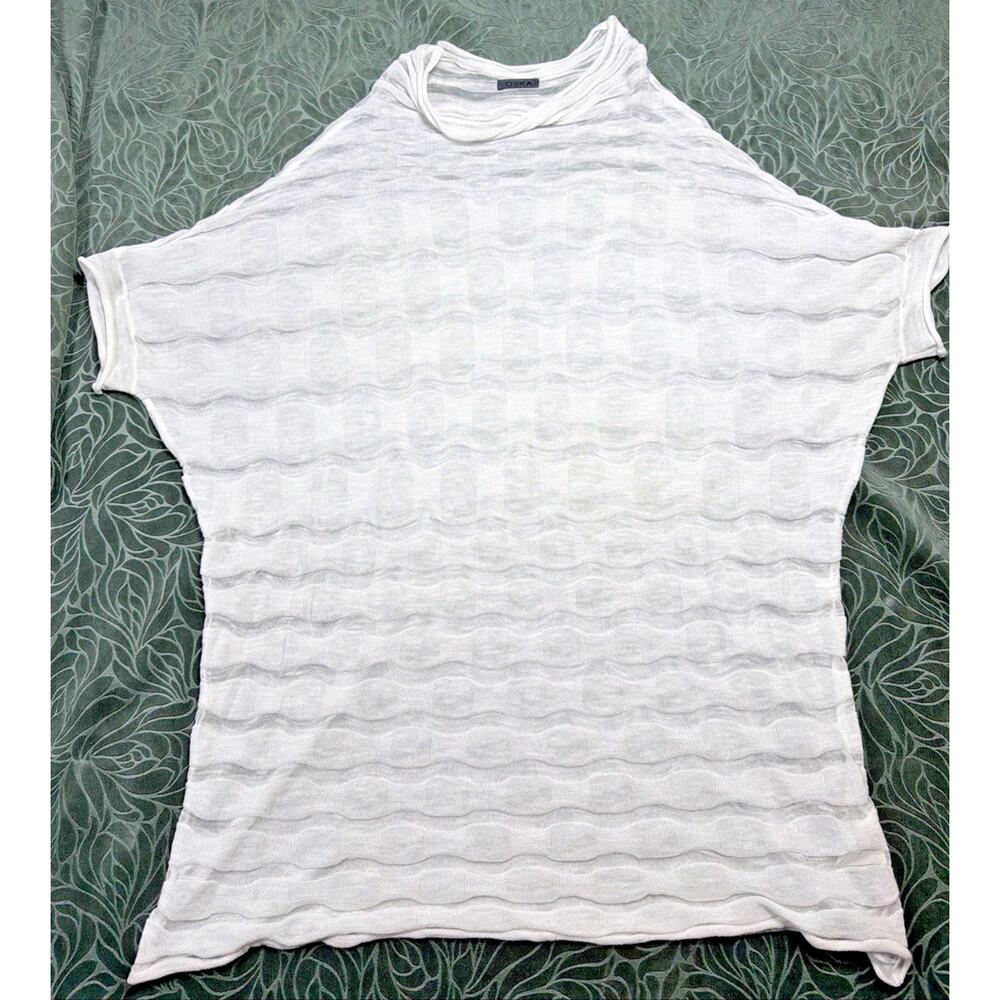 Oska Rare White Sheer Gauze Linen Blend Cowl Neck Boxy Dress Sz 2 US Med 8-10